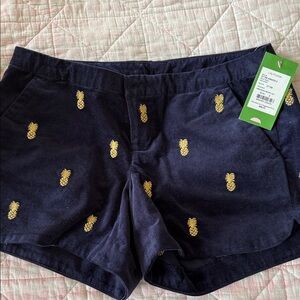 Velvet Dark Blue Shorts with Pineapple Embroidery